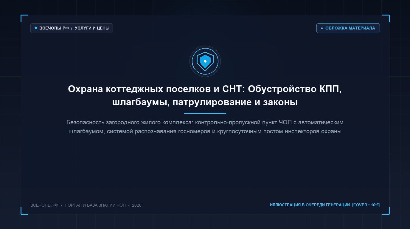 Охрана коттеджного поселка на современном КПП со шлагбаумом и камерами