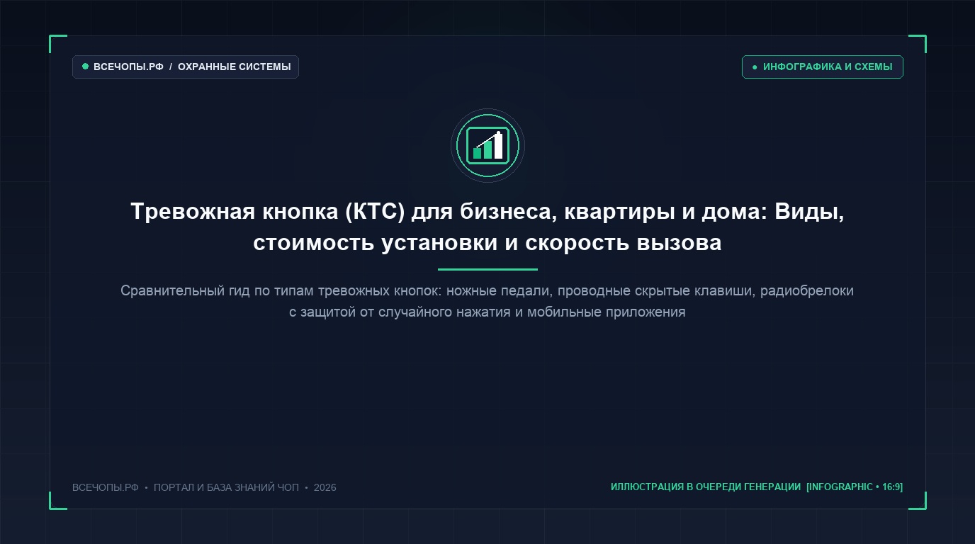 Инфографика типов тревожных кнопок: педаль, кнопка под столом, радиобрелок и смартфон